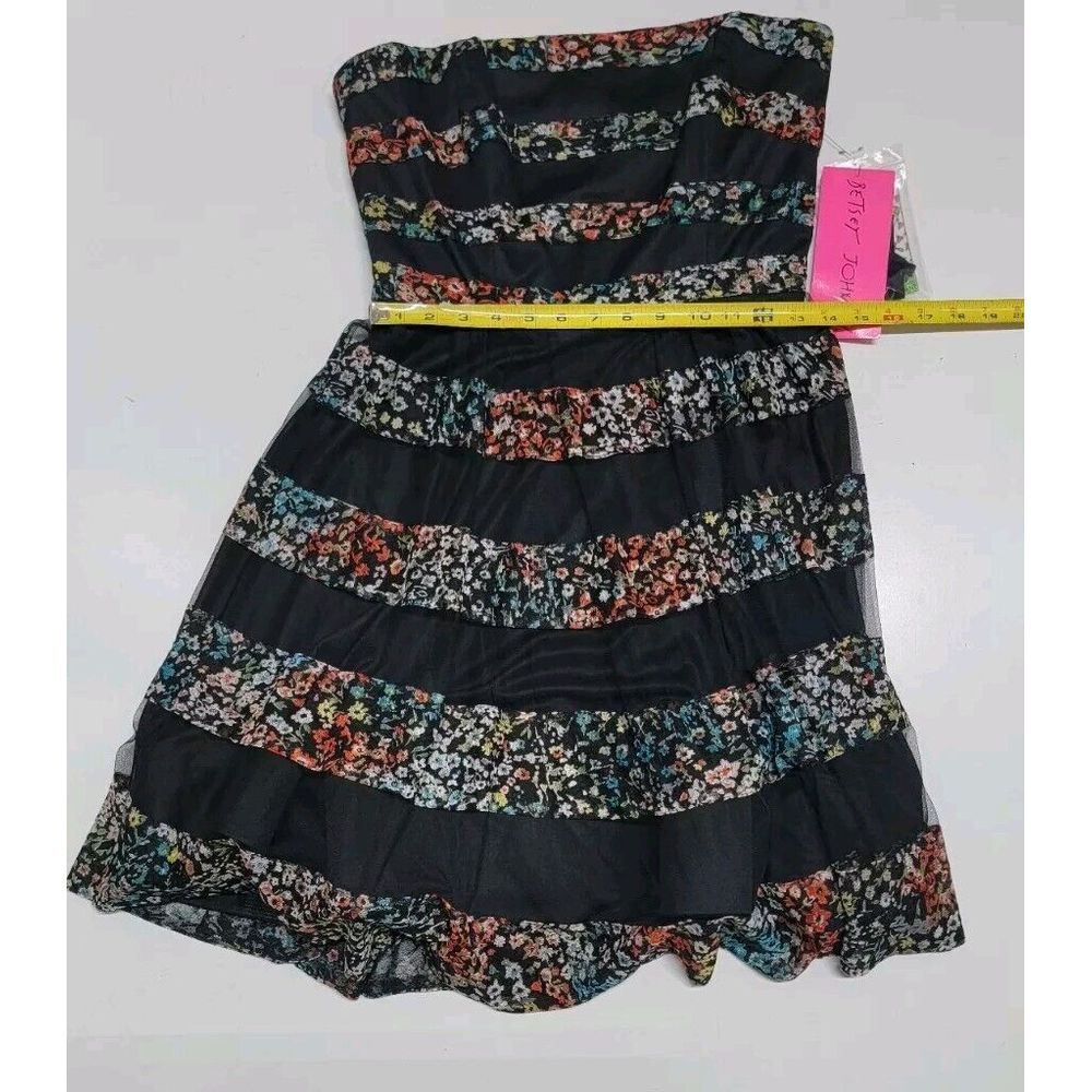 Betsey Johnson Floral Black Striped Strapless Dress Size 6 New With Tags